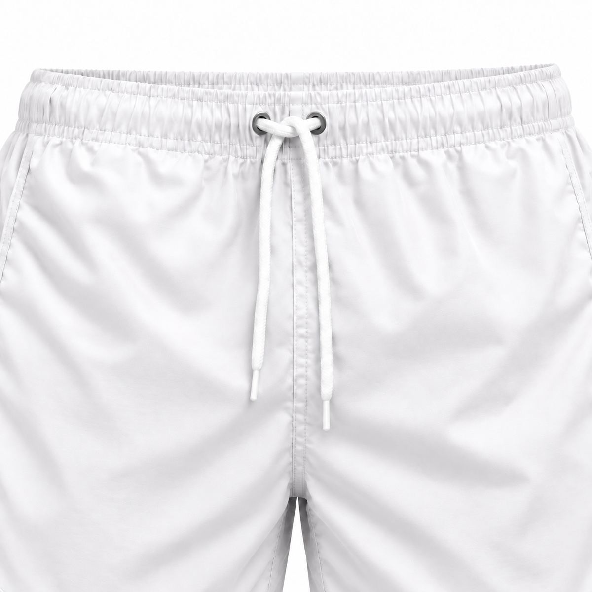Riviera Retro zwemshort Cool White, wit detail van elastische tailleband en wit trekkoord
