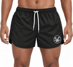 Riviera Retro zwemshort Deep Black, zwart korte retro-pasvorm op een model