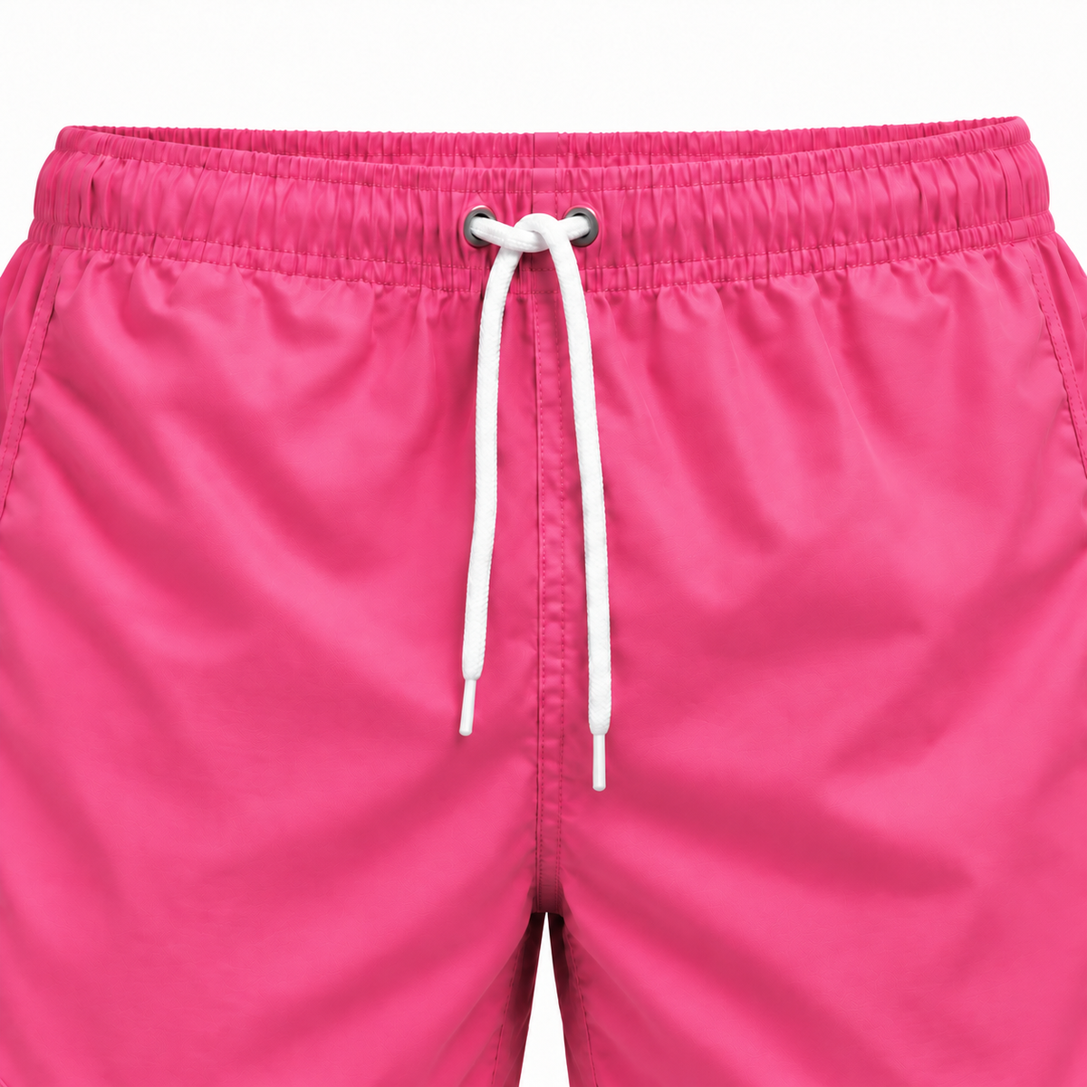 Riviera Retro zwemshort Flamingo Pink, roze detail van elastische tailleband en wit trekkoord